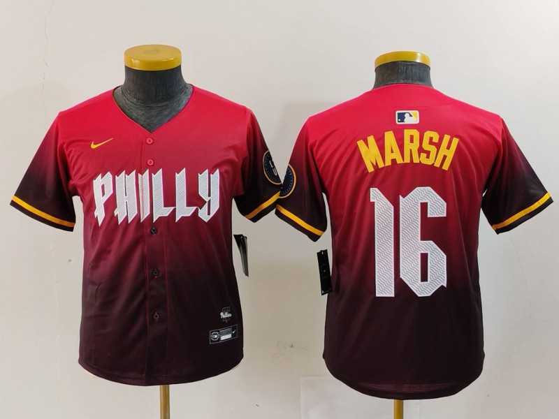 Youth Philadelphia Phillies #16 Brandon Marsh Red 2024 City Connect Limited Jersey->mlb youth jerseys->MLB Jersey